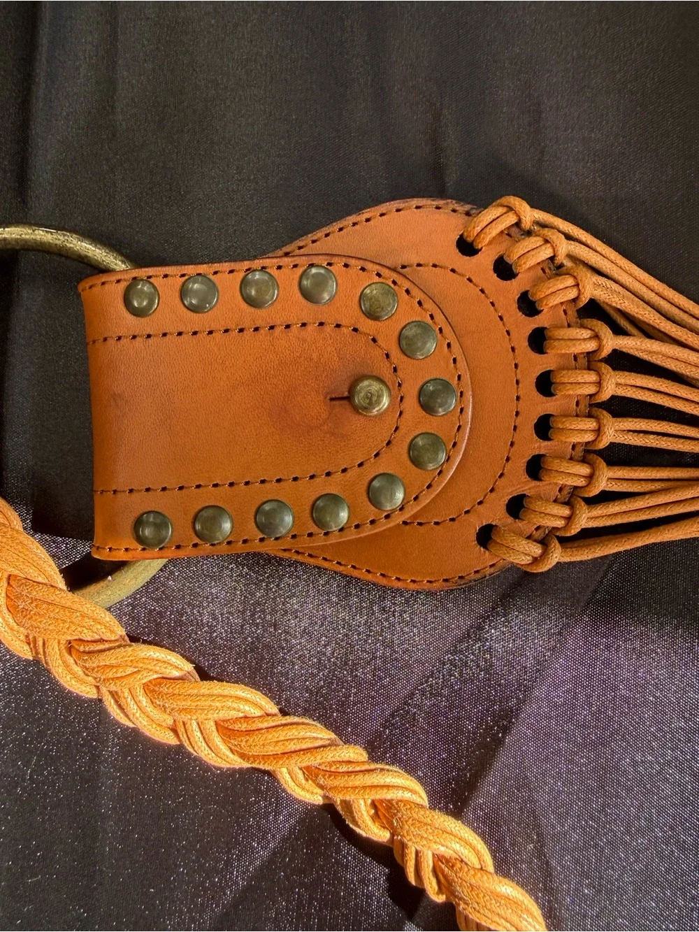 Vintage Rafe New York Tan Braided Leather Fringe Belt